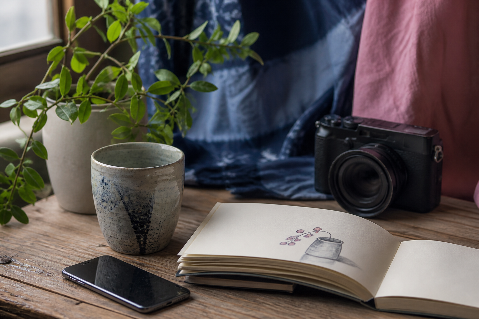 Culture and lifestyle objects on a table